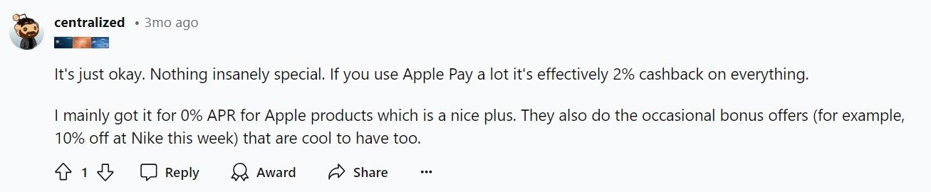 Is Apple Credit Card Good Redditor's Opinion