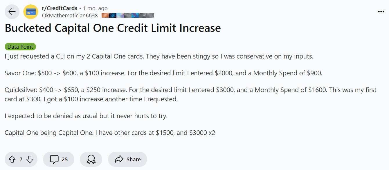 Reddit - Capital One Credit Limit Increase